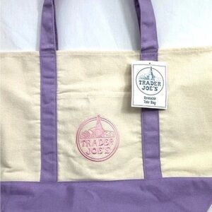 Trader Joe’s Canvas Limited Release Tote Shopping Bag Large Lavender 2026